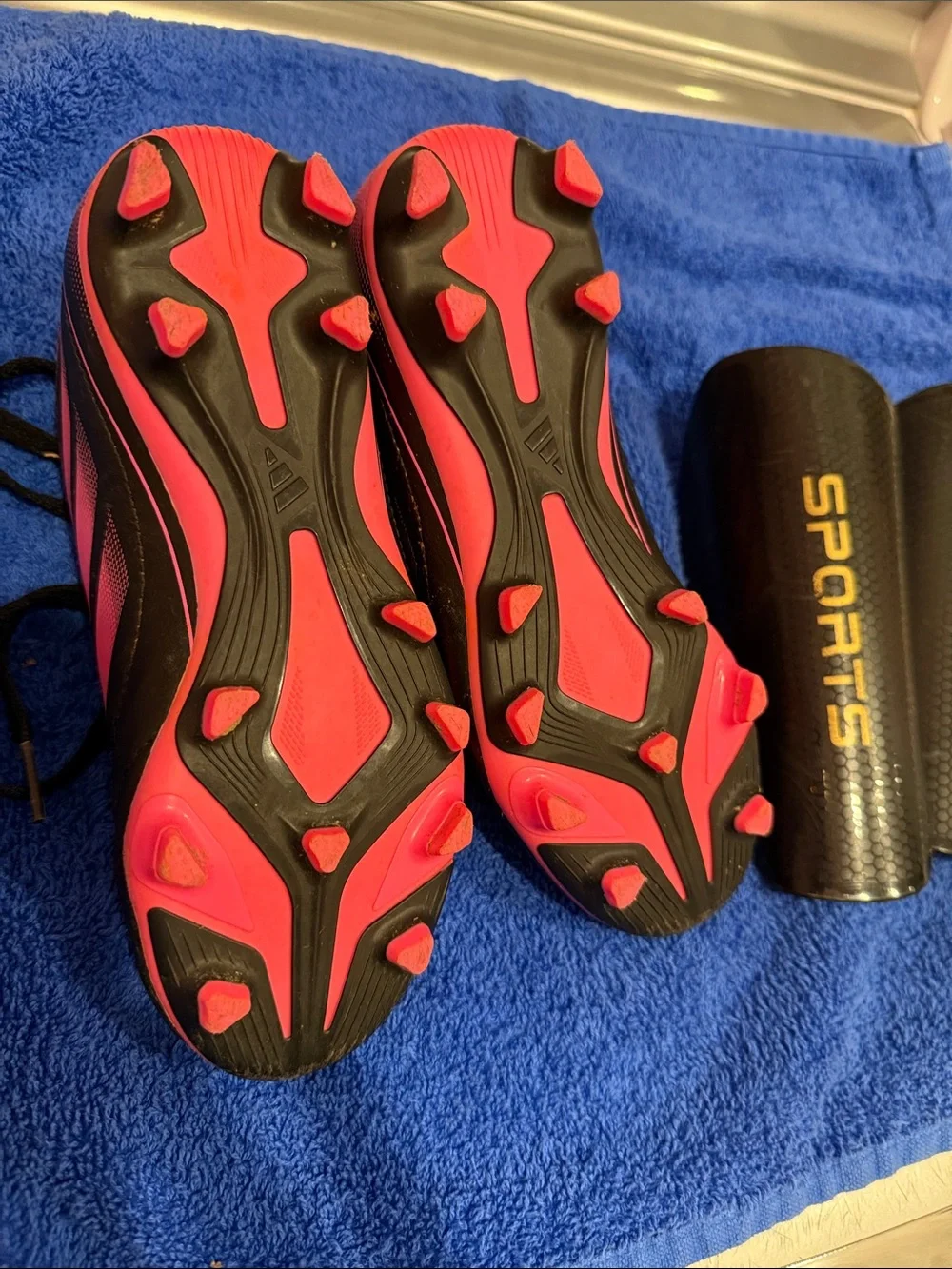 adidas Kids Black and Pink Soccer Sneakers with Shin Guards